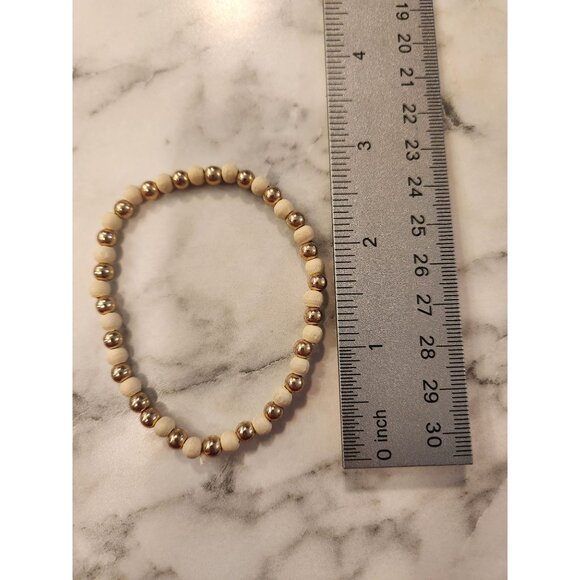 Wood & Gold-Tone Beaded Stretch Bracelet For Women - Picture 2 of 2